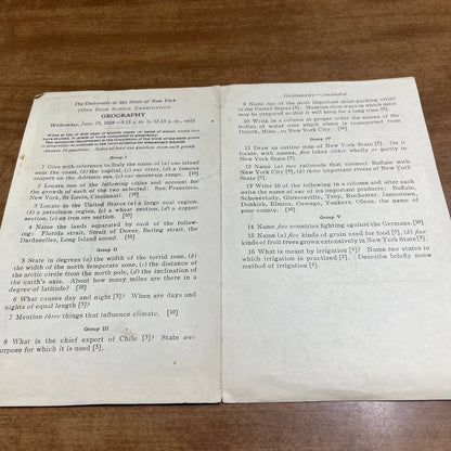 1918 University of the State of New York NYU 219th High School Geography Test A7