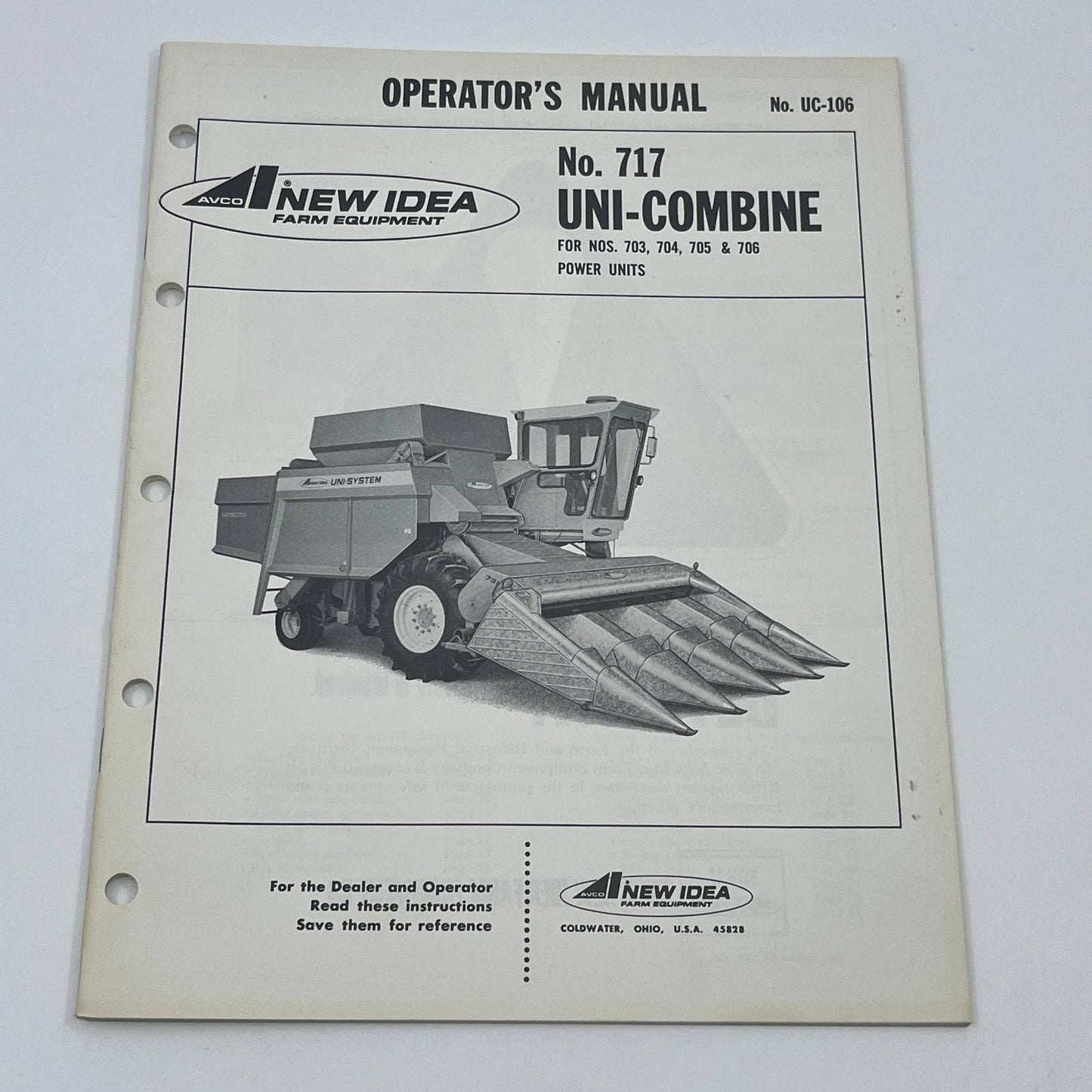 Original 1974 New Idea No 717 Uni-Combine 703 704 705 706 Power Units Manual TB9