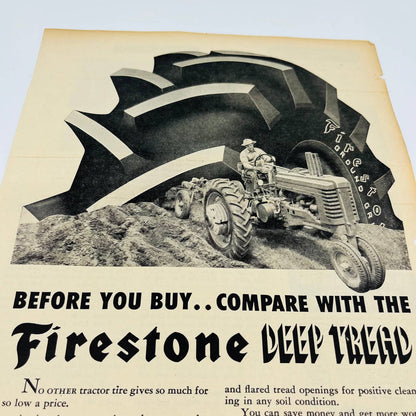 Vintage Advertisement FIRESTONE Deep Tread Tractor Tires Farmer on Tractor AA1