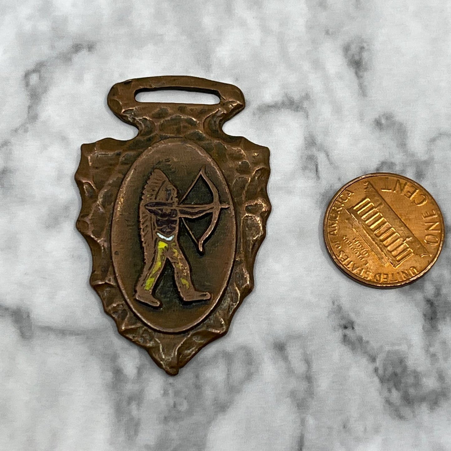 Vintage Copper Indian Chief w/ Bow Arrowhead Watch Fob Arrow Shape SA2
