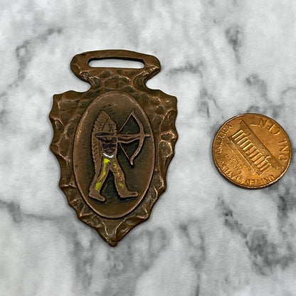 Vintage Copper Indian Chief w/ Bow Arrowhead Watch Fob Arrow Shape SA2