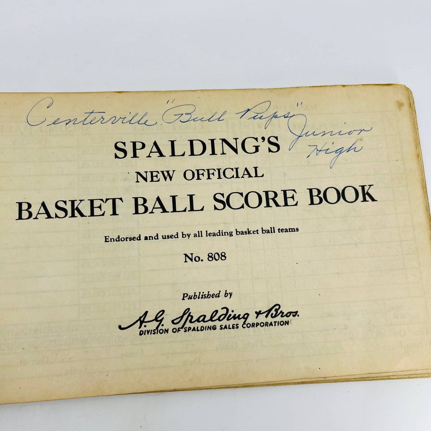 1944 Spalding Official Basketball Score Book Centerville Indiana Junior High TC5