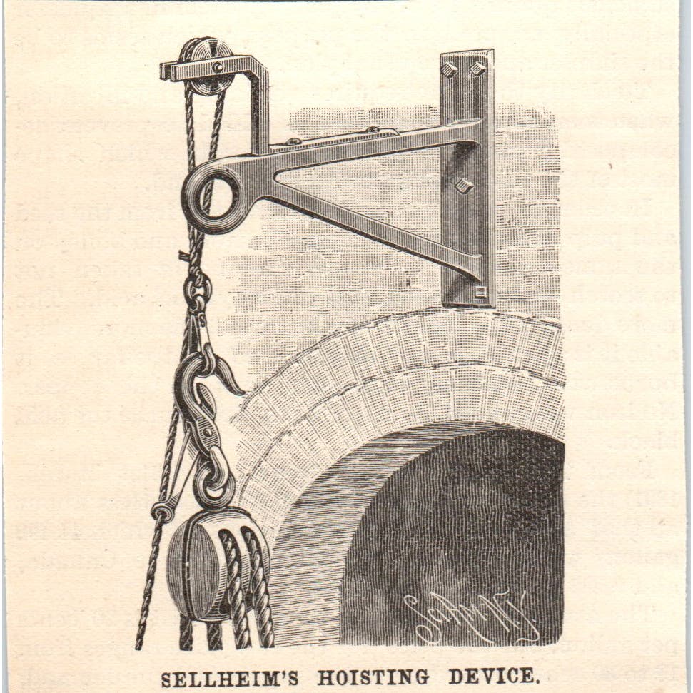 Sellheim's Hoisting Device Engraving Original Scientific American AD8-P25