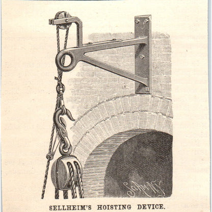 Sellheim's Hoisting Device Engraving Original Scientific American AD8-P25
