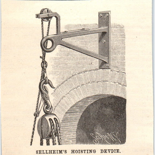Sellheim's Hoisting Device Engraving Original Scientific American AD8-P25