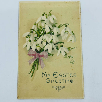 1910s Easter Post Card Embossed Art Deco Snowdrop Flower Bouquet PA5