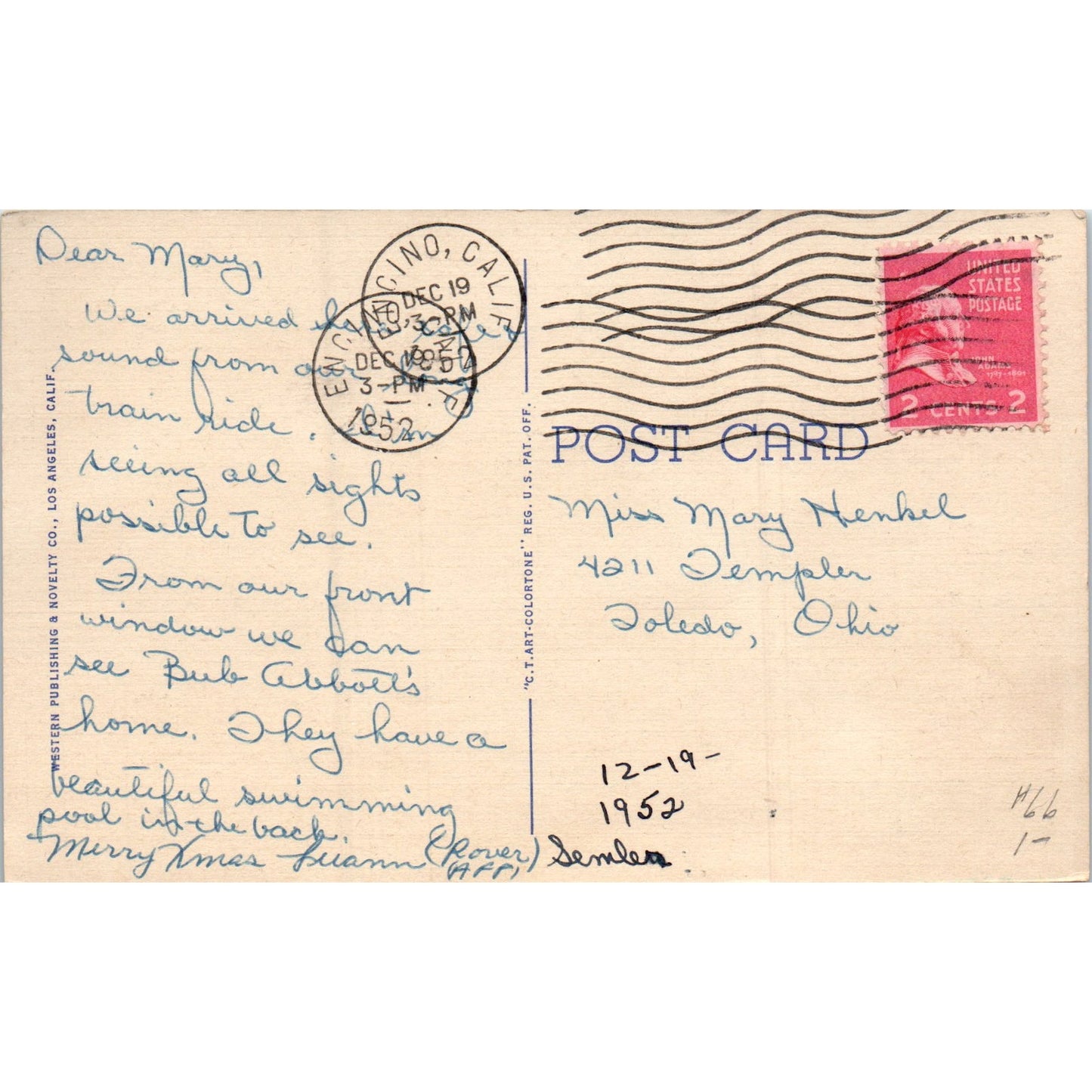 Lou Costello Home, North Hollywood CA Original Postcard P2-7