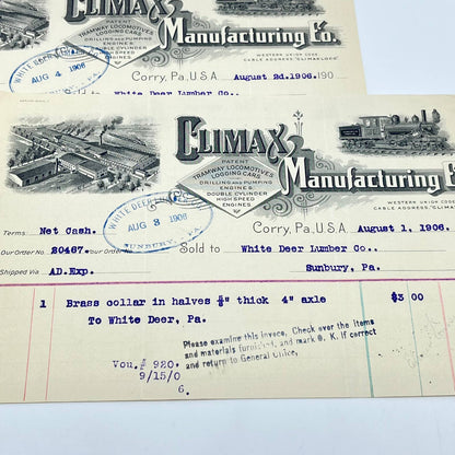 1906 Climax Manufacturing Co. Trainway Locomotive Letterhead Corry PA x2 AB2-2