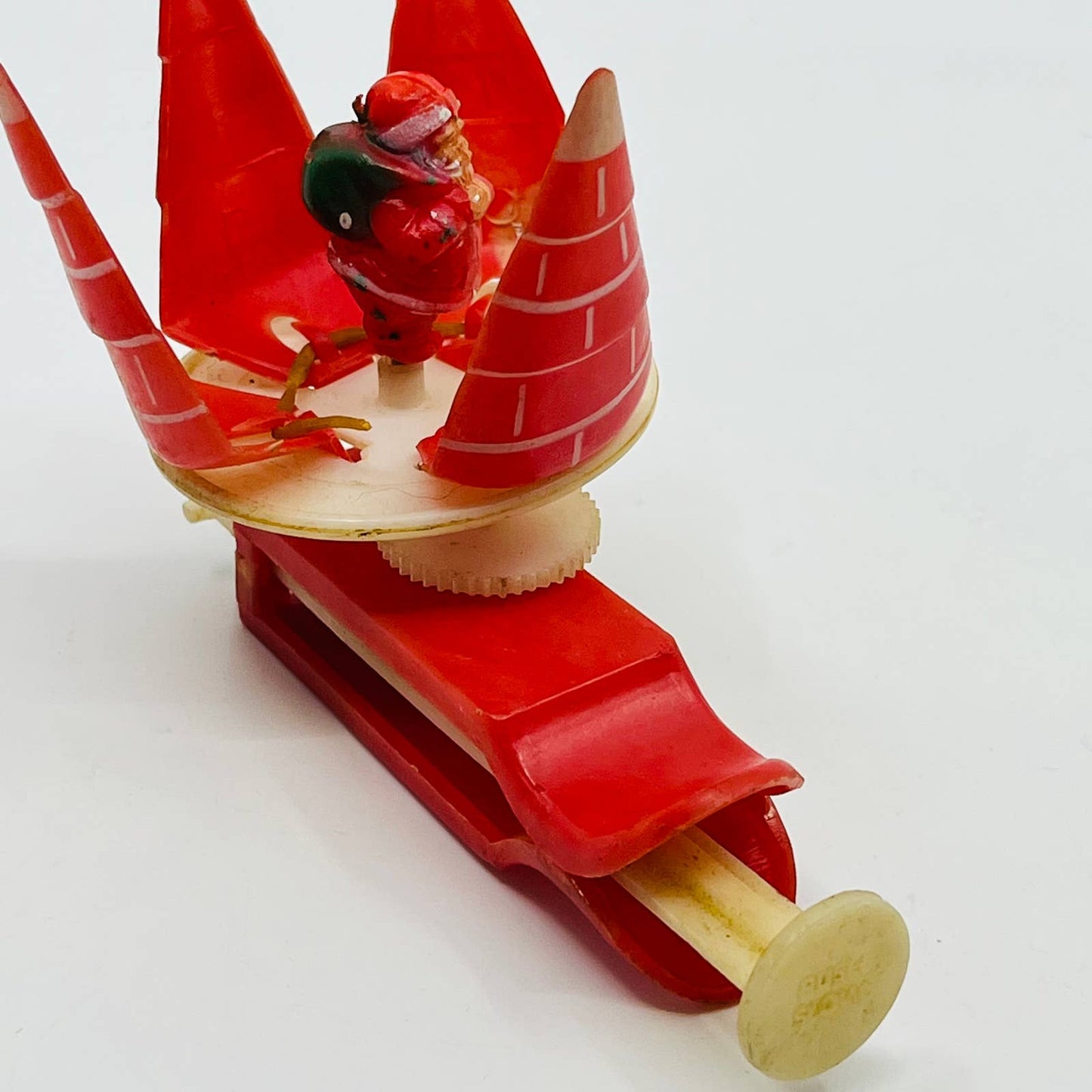 Vintage Celluloid Christmas Chimney Spinner Toy spinning With Santa Inside TE1