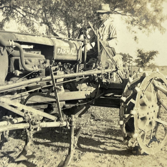 1935 Original Farm Photography Farmer Riding Farmall Tractor Photograph AC2