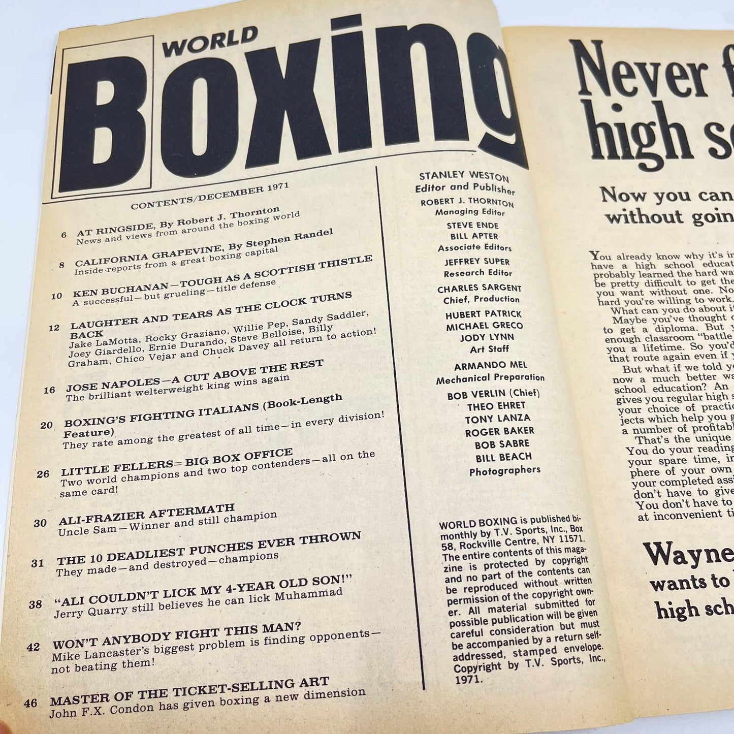 Dec. 1971 World Boxing Magazine Jerry Quarry & Ali on the Cover TF6