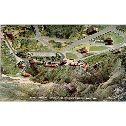 Airplane View of College Mines El Paso Texas Original Postcard TK1-21