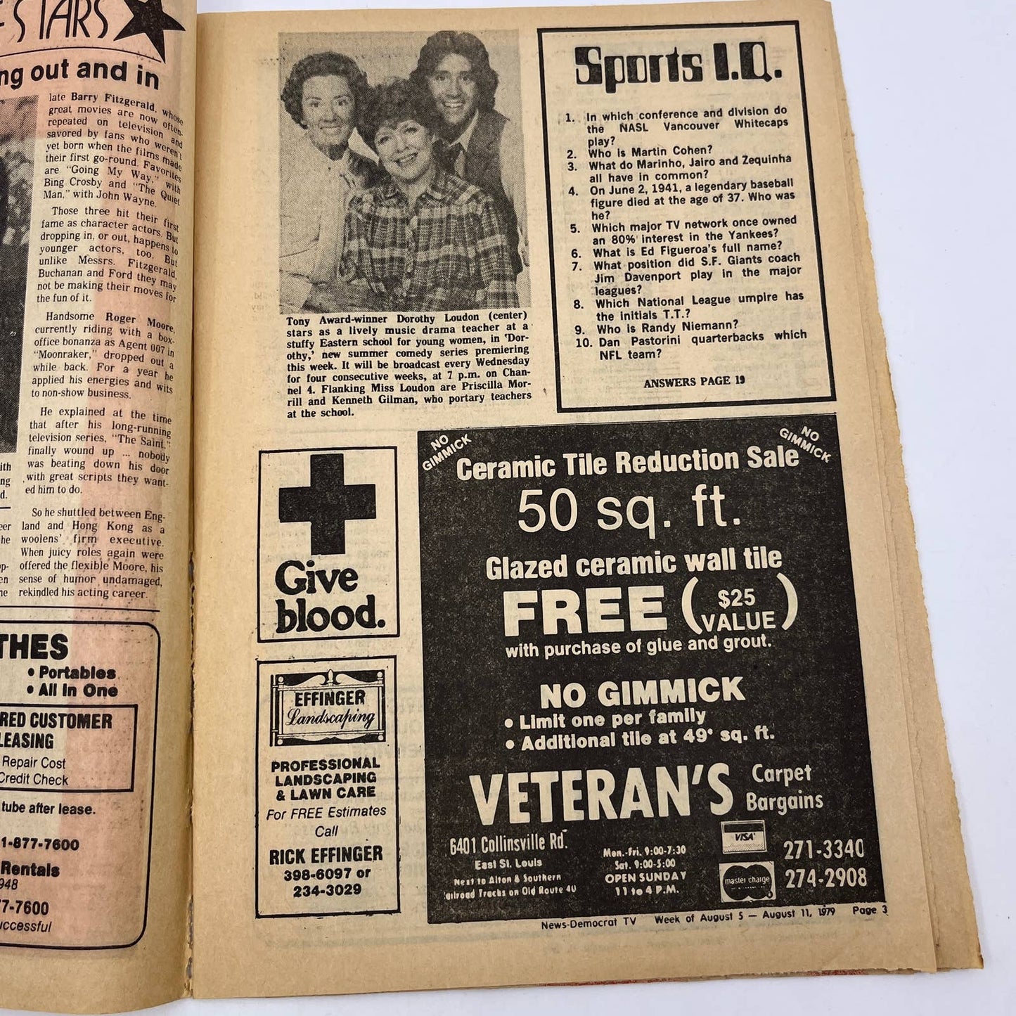 1979 Aug 5 Bellville IL News-Democrat TV Listings Magazine Dorothy TG6