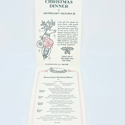 1960s American Airlines Astrojet Room Christmas Dinner Menu AB7