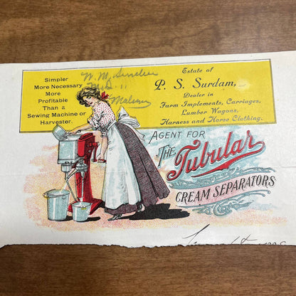 1800s Antique Victorian Lithograph Advertisement Tubular Cream Separators 8” A8