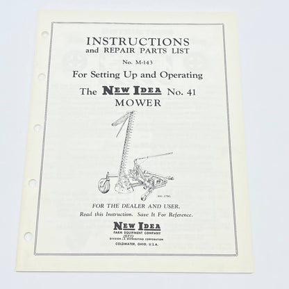 Original 1961 New Idea No. 41 Mower Instructions & Repair Parts List M-143 TB9