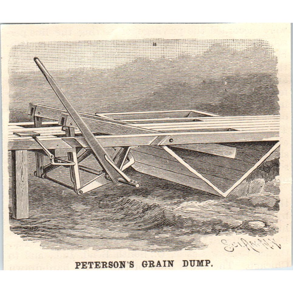 Peterson's Grain Dump Engraving Original Scientific American AD8-P24