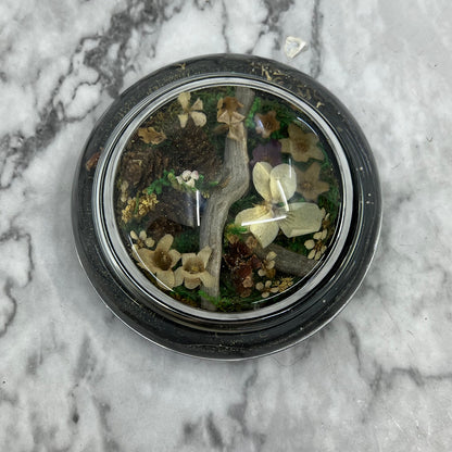 Vintage Paperweight Glass Floral 3" Floral Woodland Scene Pinecones TK3