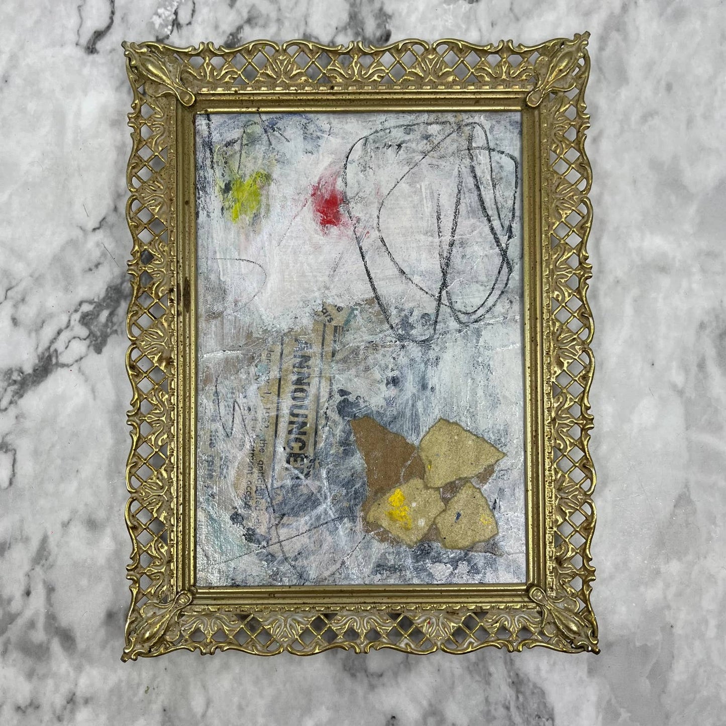 Original Framed Mixed Media Abstract Art Painting 8x6 “Announcement" w/ COA TJ9