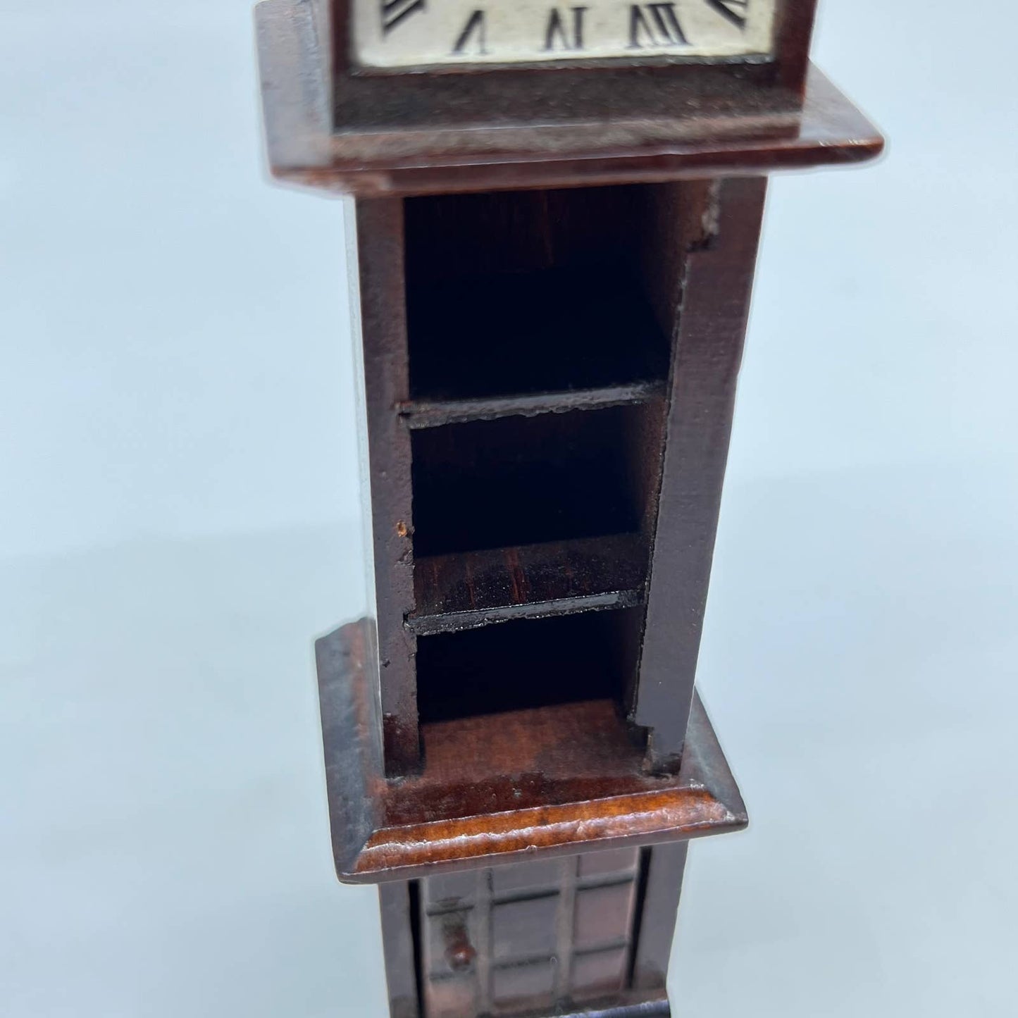 Vintage Dollhouse Furniture Handmade Wood Grandfather Clock 1.25 x 6” TF4