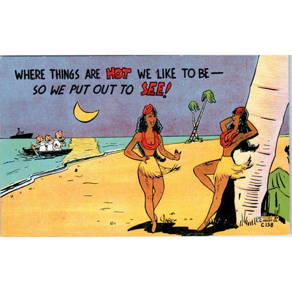 c1942 WWII Navy Humor Cartoon Hawaiian Girls E.C. Kropp Postcard TK1-26