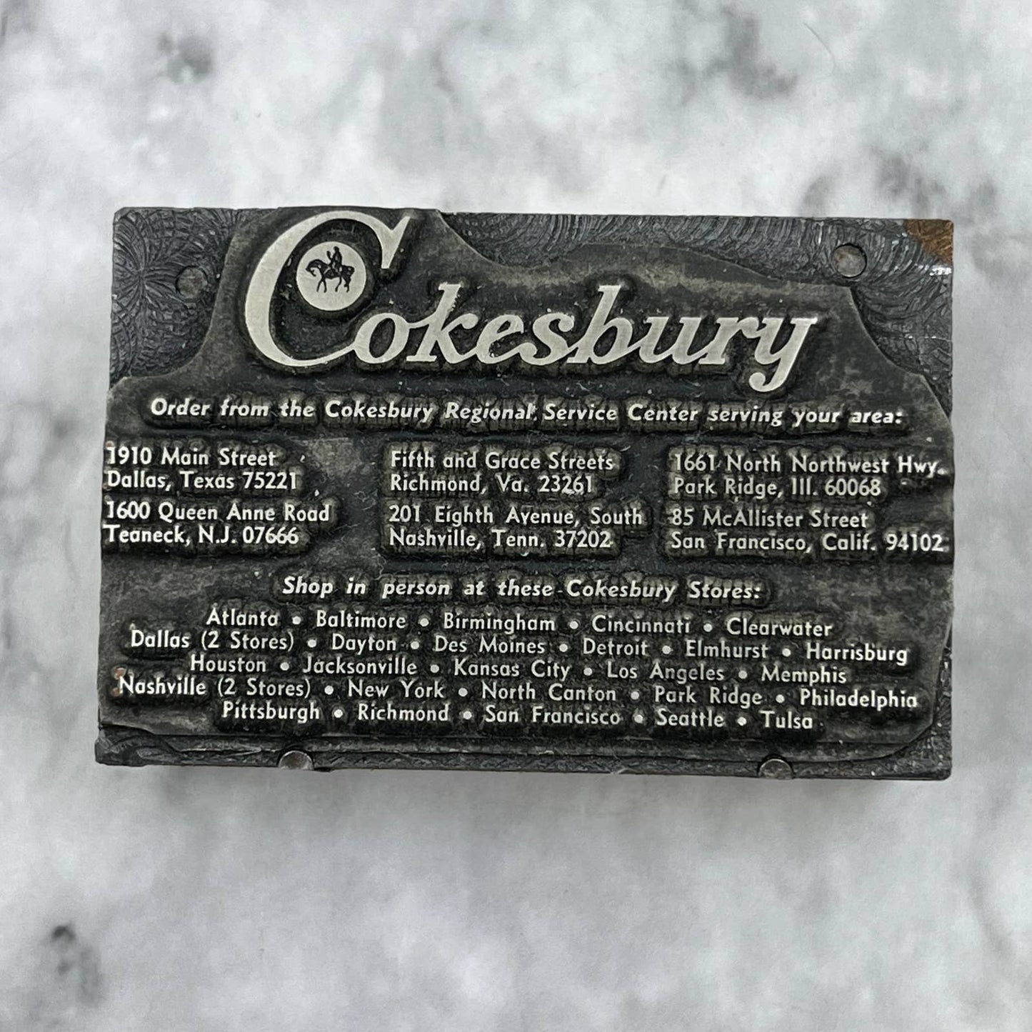 Vintage Letterpress Printers Block Plate Cokesbury Regional Service Center TJ514