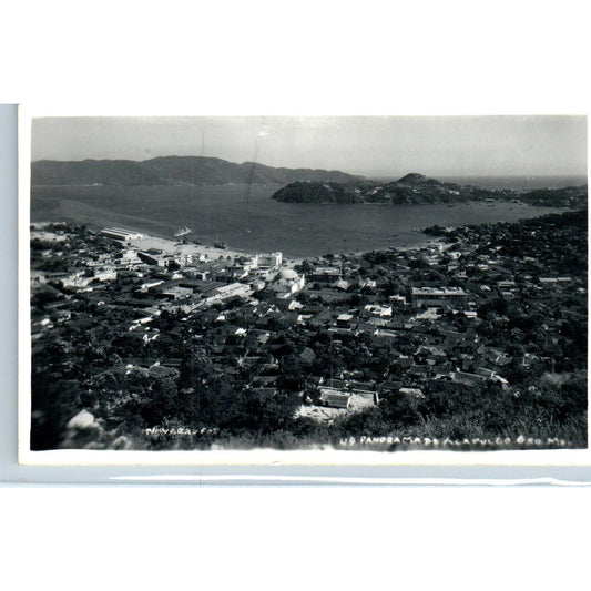 Mexico Acapulco Aerial Panoramic View c1930 - Original RPPC Postcard TJ7-MP