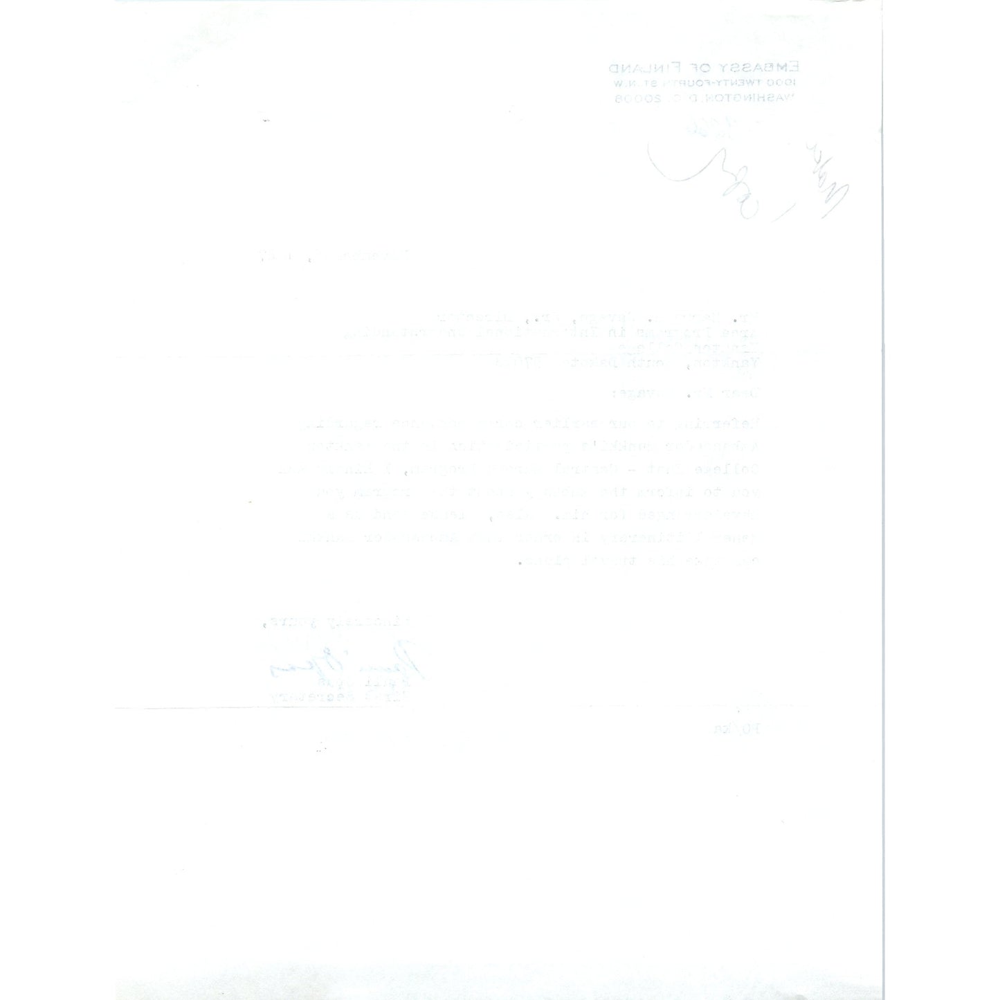 Finland Embassy Official Letterhead Memo Pauli Opas Nov 6 1967 B15