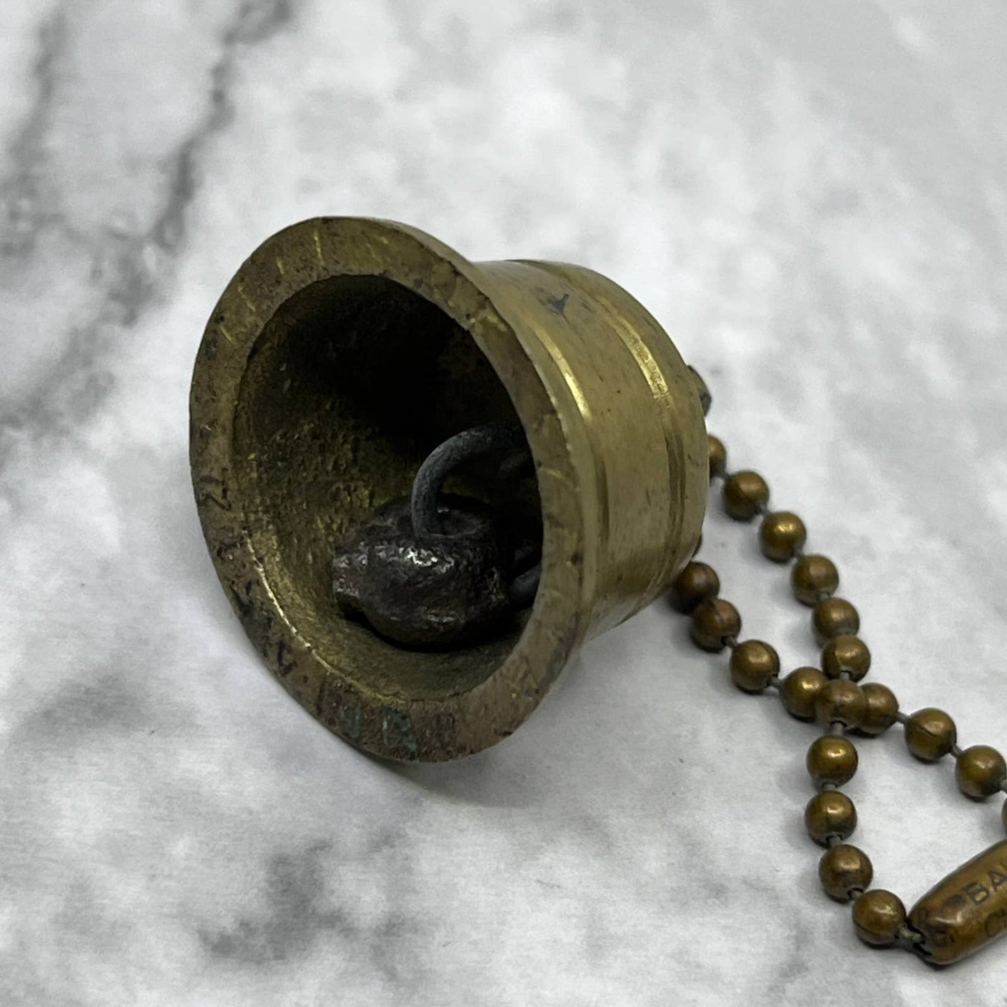 Vintage Etched Brass Bell of Sarna Keychain 1" India SA2