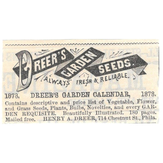 Dreers Garden Seeds Henry A. Dreer Philadelphia - Ad 1878 Original TJ7-L2-4