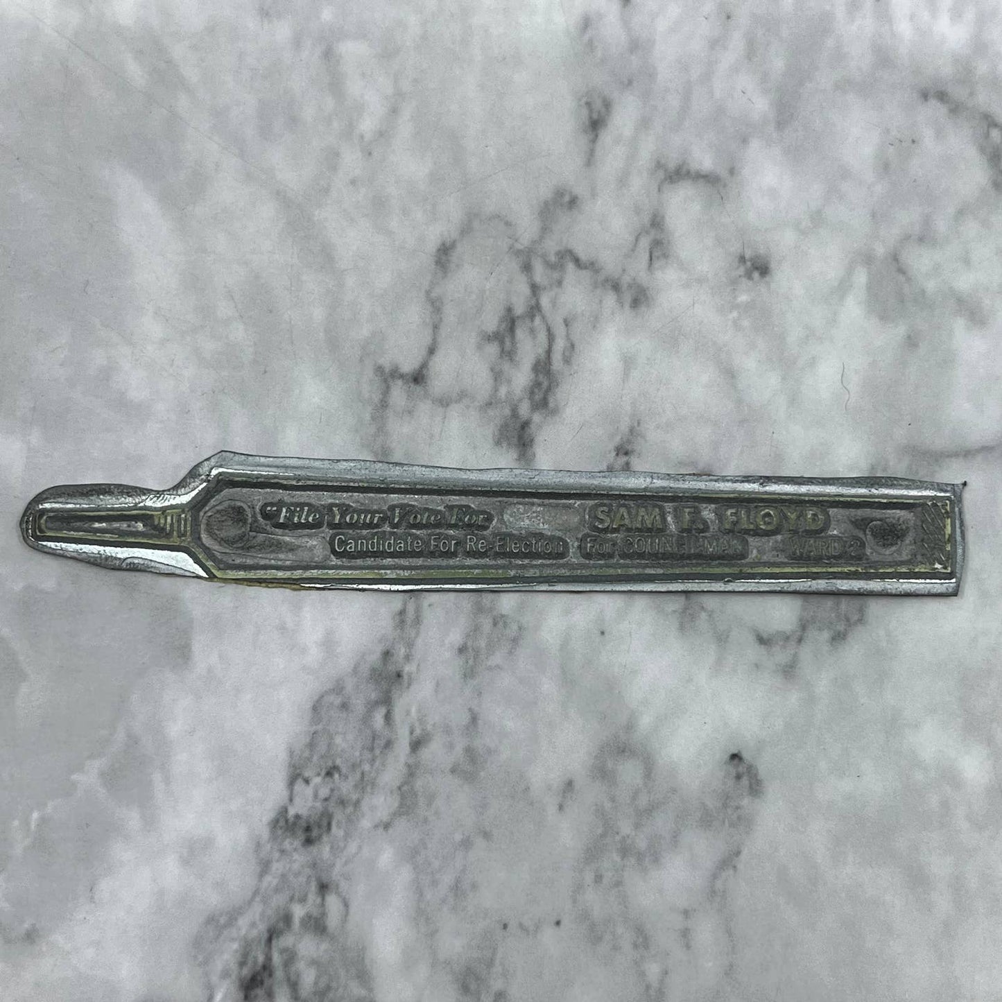 Vintage Letterpress Printers Block Plate File Your Vote For Sam F. Floyd TJ55