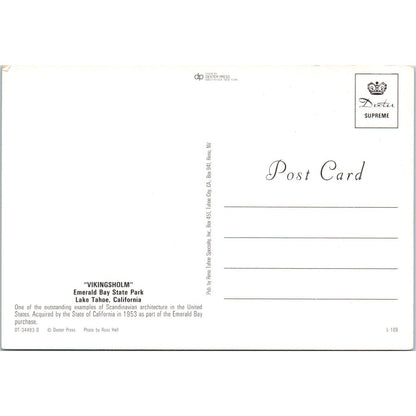 Vintage Postcard Lake Tahoe CA Vikingsholm Emerald Bay State Park EA3