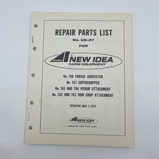 Original 1976 New Idea Repair Parts List US-37 Forage Harvester Superchopper TB9