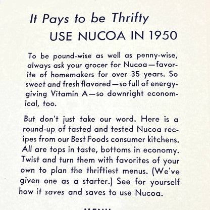 1950 Nucoa's Recipe Roundup  for a Thrifty '50 Recipe Booklet Cookbook AB8