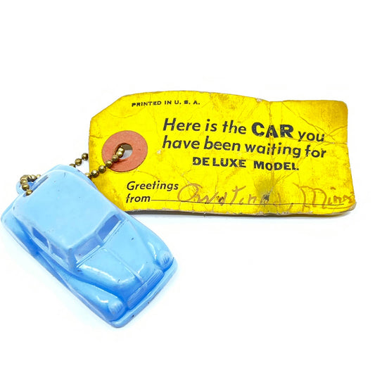 1940s Celluloid Novelty Toy Car Keychain with Shipping Tag Deluxe Model SD6