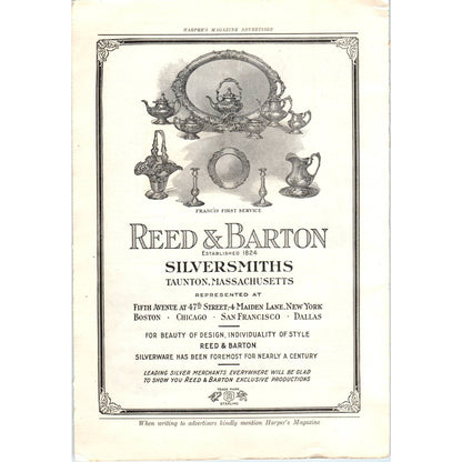 c1920 Harper's Magazine Ad - Reed & Barton Silversmiths Taunton MA TF6-1