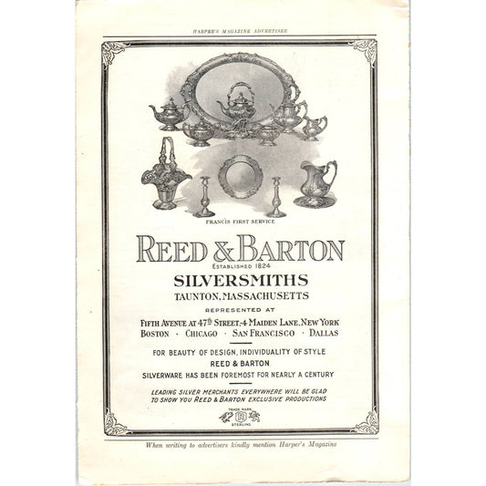 c1920 Harper's Magazine Ad - Reed & Barton Silversmiths Taunton MA TF6-1
