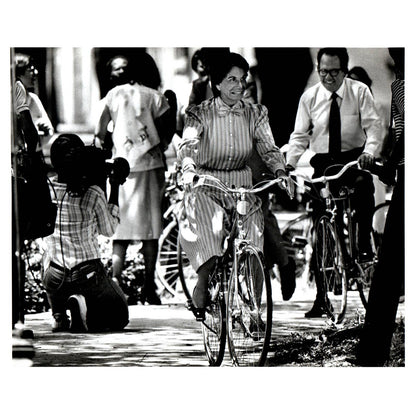 1981 Press Photo Cycling Woman Riding Bike in Dress Miami FL 8x10" AD3