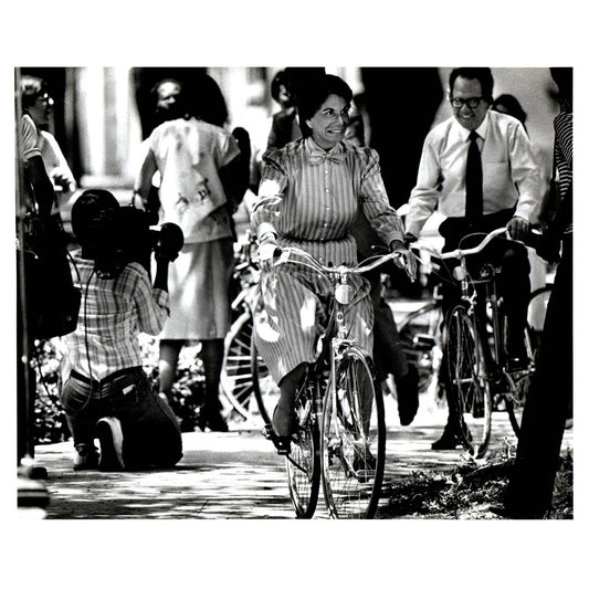 1981 Press Photo Cycling Woman Riding Bike in Dress Miami FL 8x10" AD3