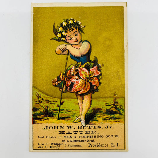 1880s Victorian Trade Card John W. Butts Hatter Providence RI  AA2