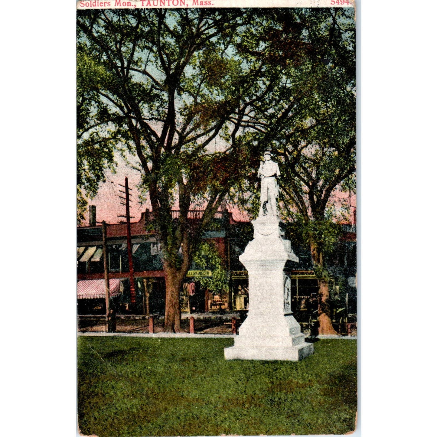 Soldiers Monument Taunton MA 1908 Original Postcard TK1-P1