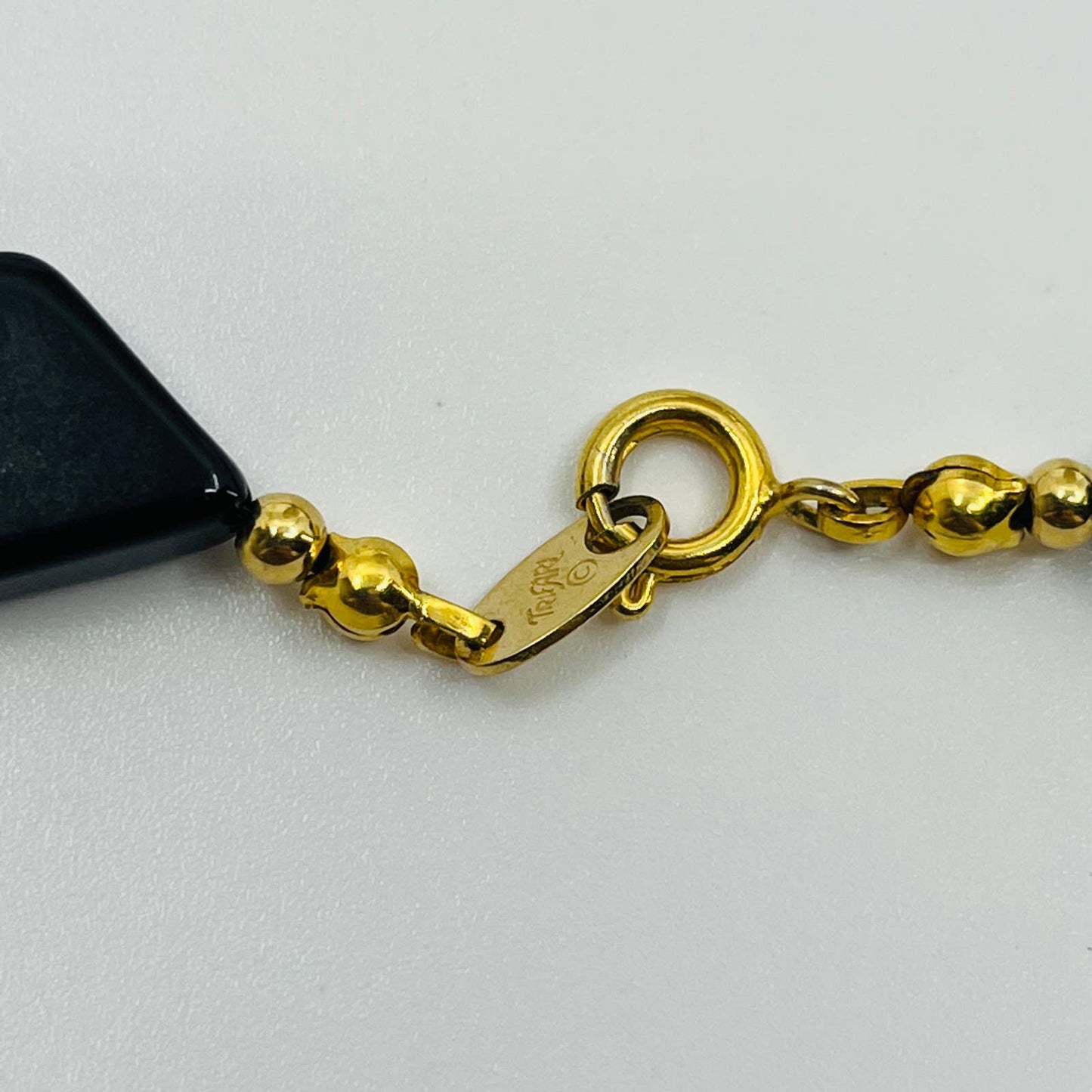 MCM Mod Trifari Black and Gold Toned Diamond Shaped Bead Necklace Necklace SB2