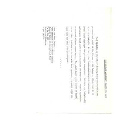 c1960 Original Press Photo 1961 Ford Futura Front & Back Interior Promo AE1