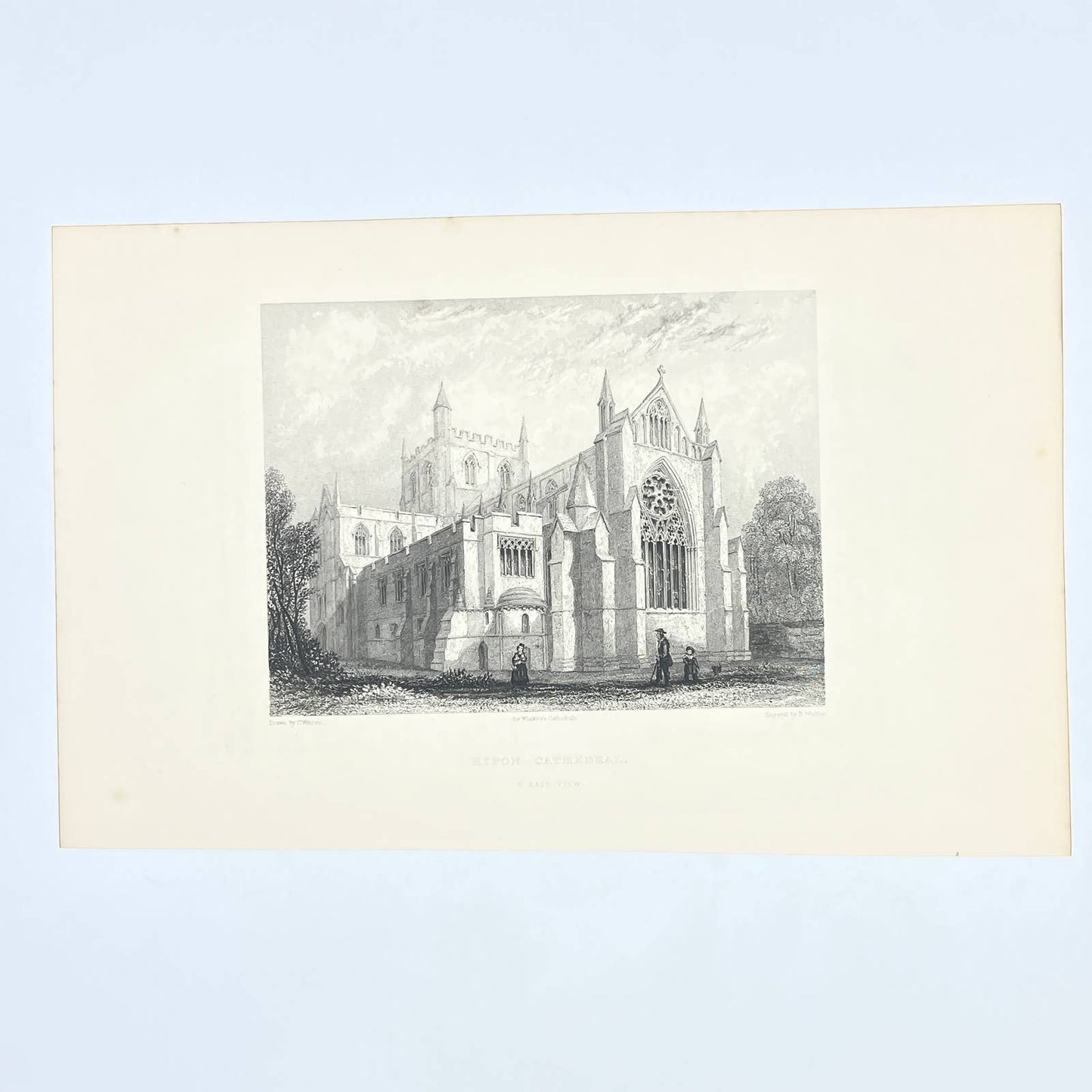 1842 Original Art Engraving Ripon Cathedral - South East View AC6