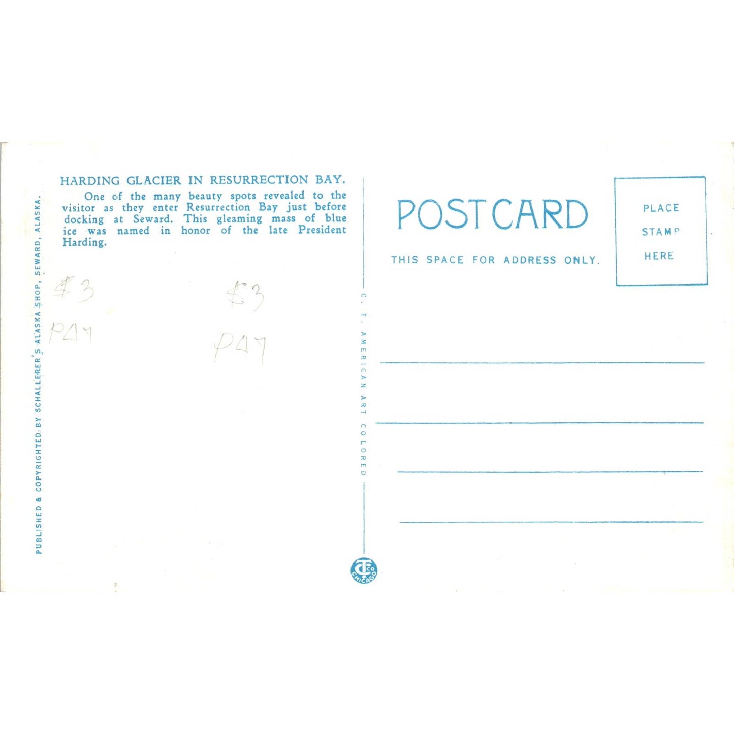 Harding Glacier in Resurrection Bay Alaska Original Postcard TK1-30