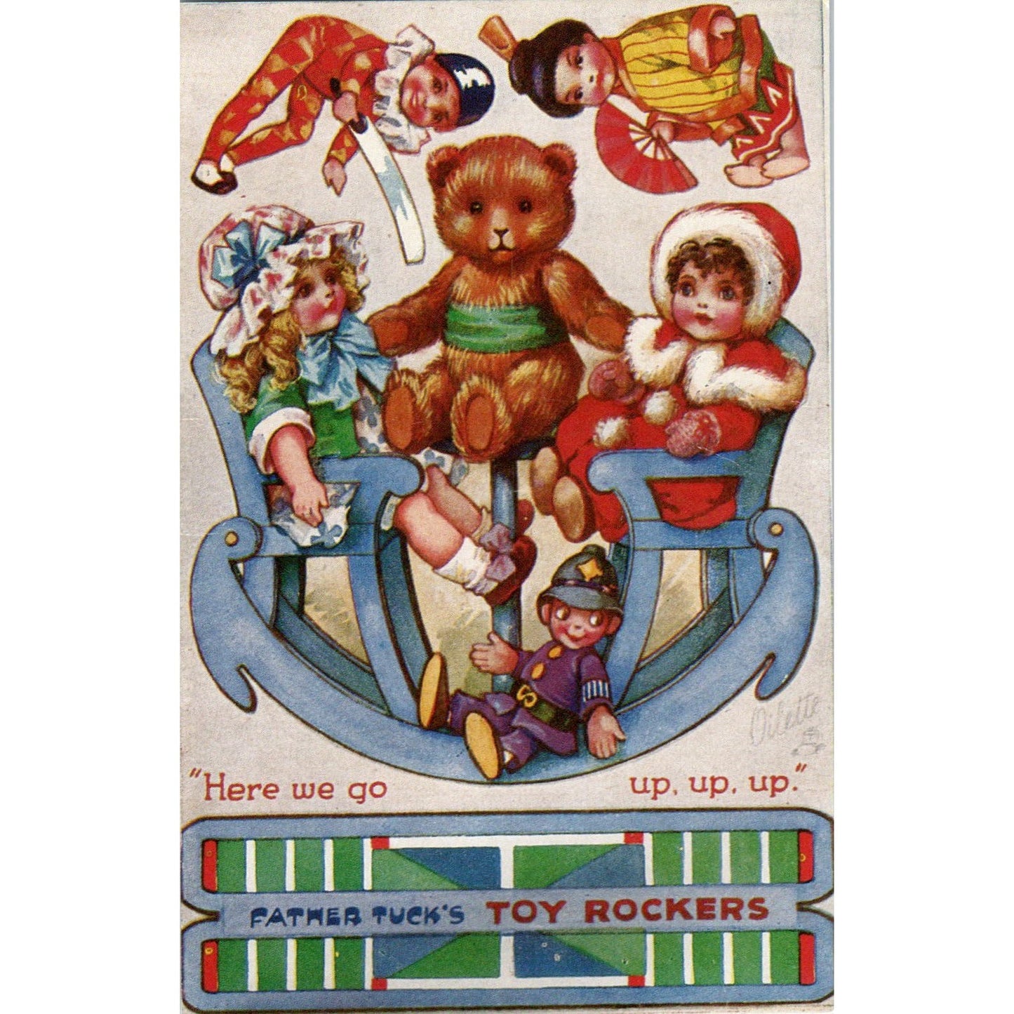 Cut Out Postcard - Father Tuck's Toy Rockers Original Postcard PB6