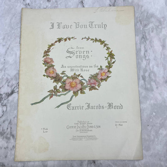 I Love You Truly - Carrie Jacobs-Bond - 1906 VINTAGE Sheet Music TH5