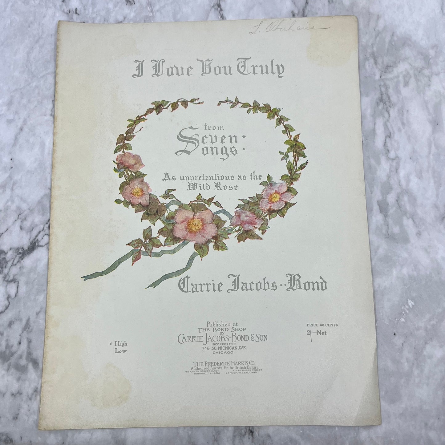 I Love You Truly - Carrie Jacobs-Bond - 1906 VINTAGE Sheet Music V38