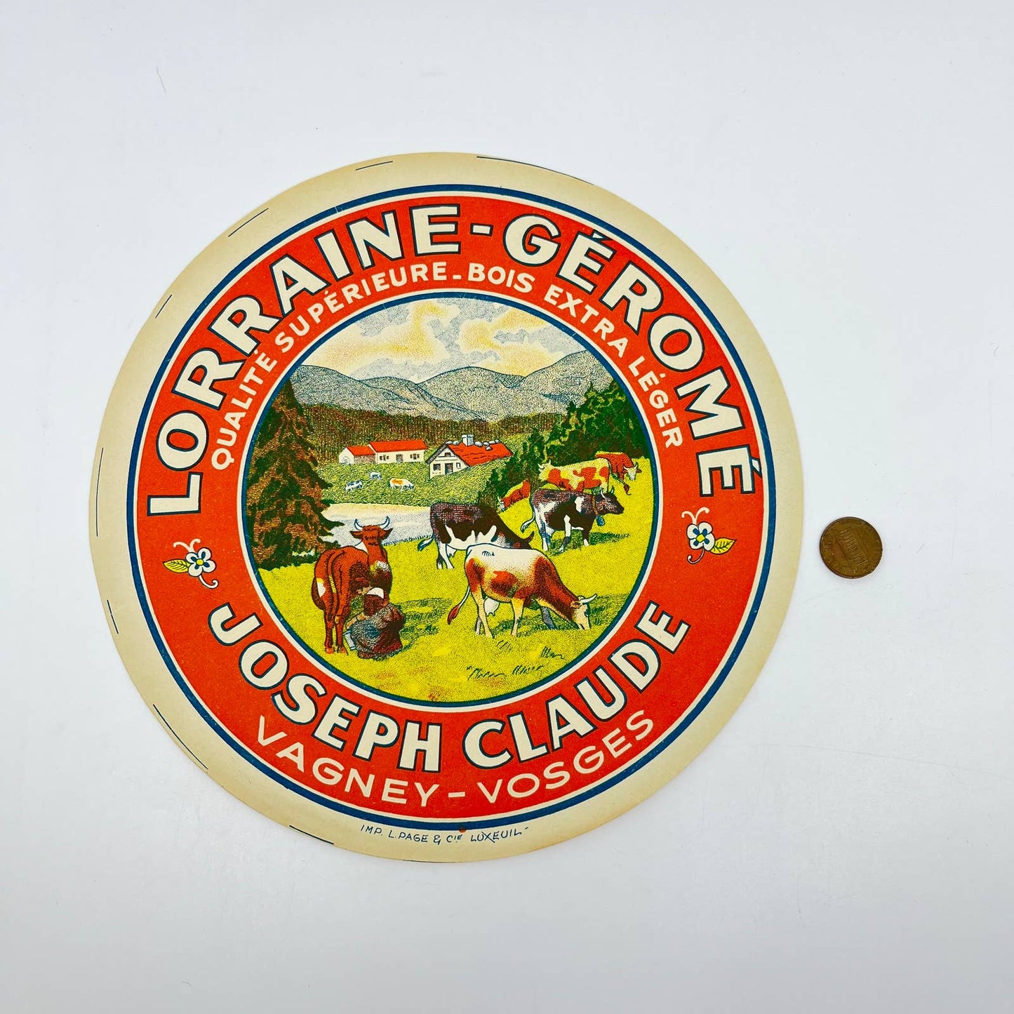 LORRAINE-GEROME BRAND VINTAGE FRENCH CHEESE LABEL 8” FL3