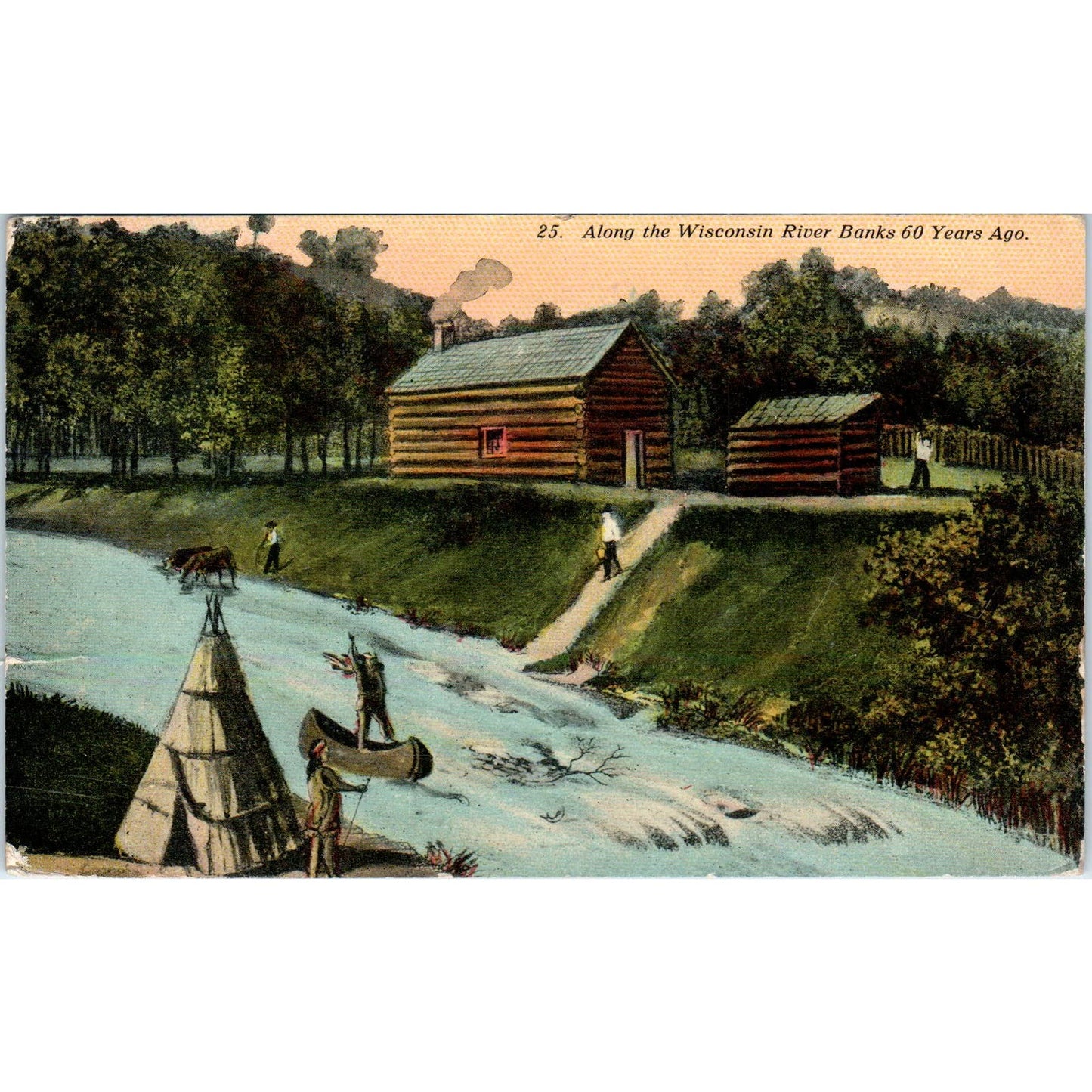 Along the Wisconsin Riverbanks 60 Years Ago 1912 Original Postcard TJ9-P3